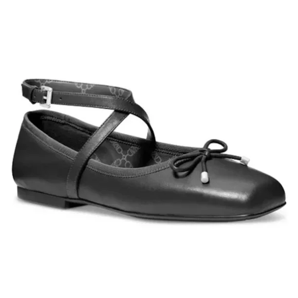 MICHAEL KORS • Black Collette Leather Flex Ballet Flat Shoes Includes Box•Size 8
